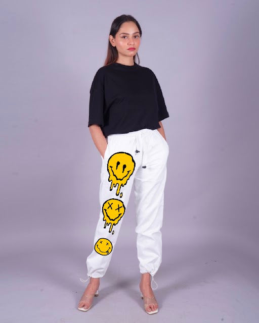 Smileys Women's White Cargo Pants with Adjustable Fit