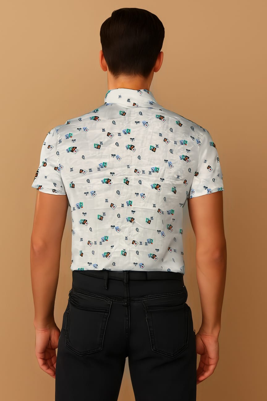 MULTICOLOR CARD PRINT WOVEN POLO