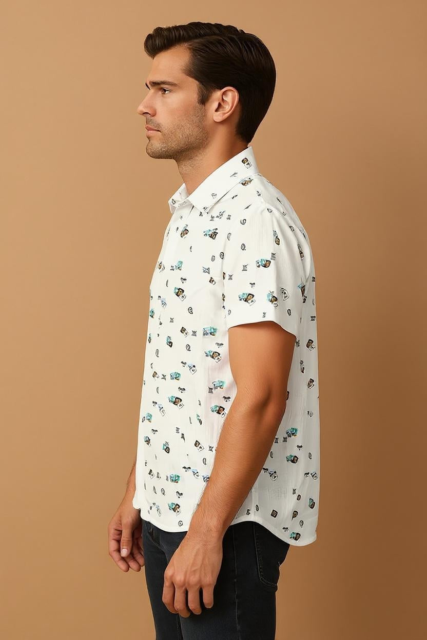 MULTICOLOR CARD PRINT WOVEN POLO