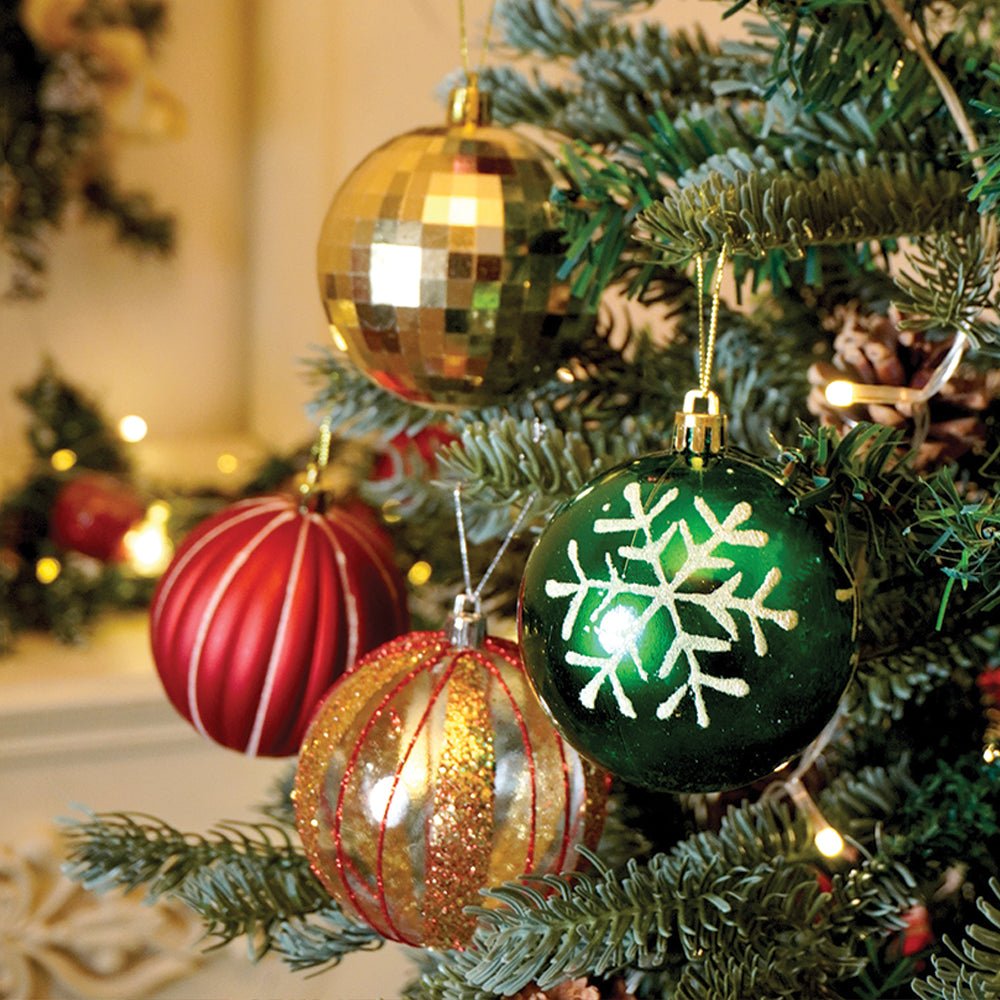 Little Surprise Box 16pcs  Stripes & Snowfall Red & Green  christmas Tree oranments XMAS Tree decoration set