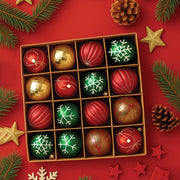 Little Surprise Box 16pcs  Stripes & Snowfall Red & Green  christmas Tree oranments XMAS Tree decoration set