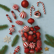 Little Surprise Box 39 pcs Red White Donuts & Candies themed Christmas Balls tree hanging, XMAS Decoration set.