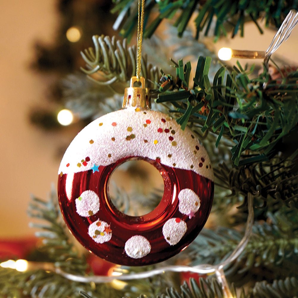 Little Surprise Box 39 pcs Red White Donuts & Candies themed Christmas Balls tree hanging, XMAS Decoration set.