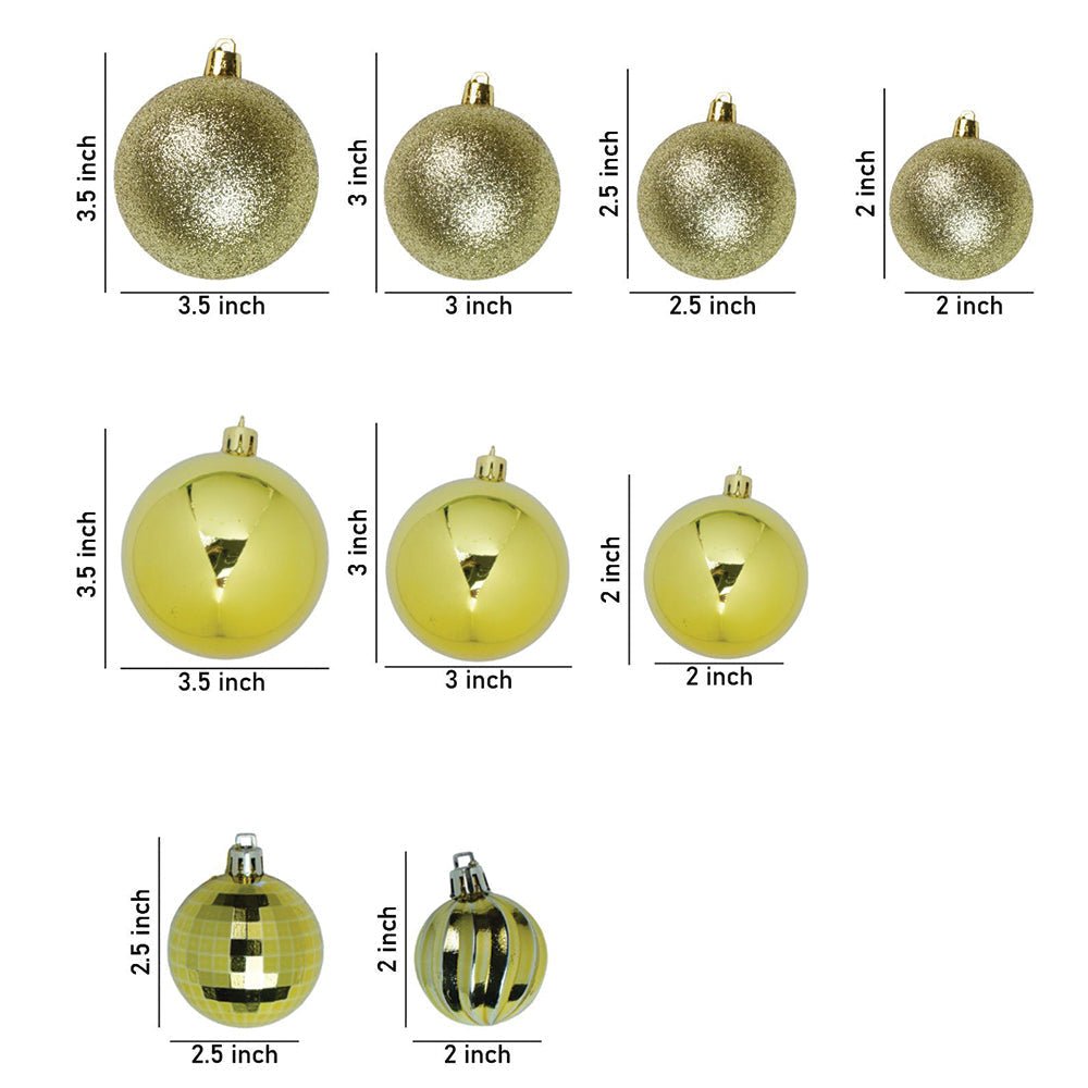Little Surprise Box 42 pcs Gold Shiny Mix themed Christmas Balls tree hanging, XMAS Decoration set.