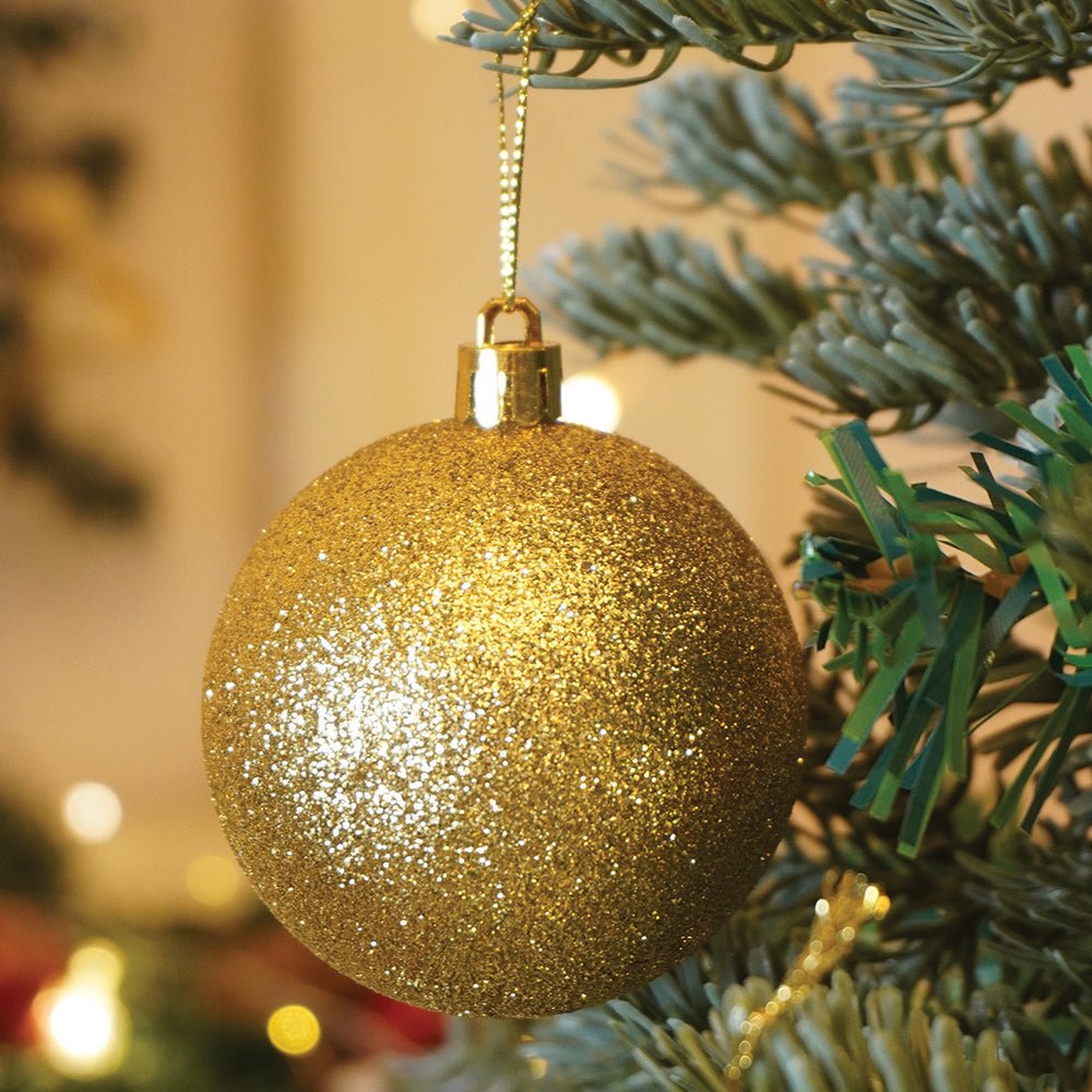 Little Surprise Box 42 pcs Gold Shiny Mix themed Christmas Balls tree hanging, XMAS Decoration set.