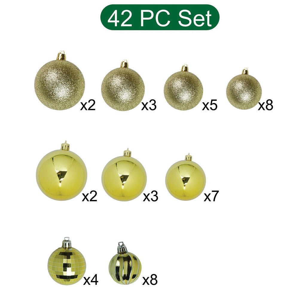 Little Surprise Box 42 pcs Gold Shiny Mix themed Christmas Balls tree hanging, XMAS Decoration set.