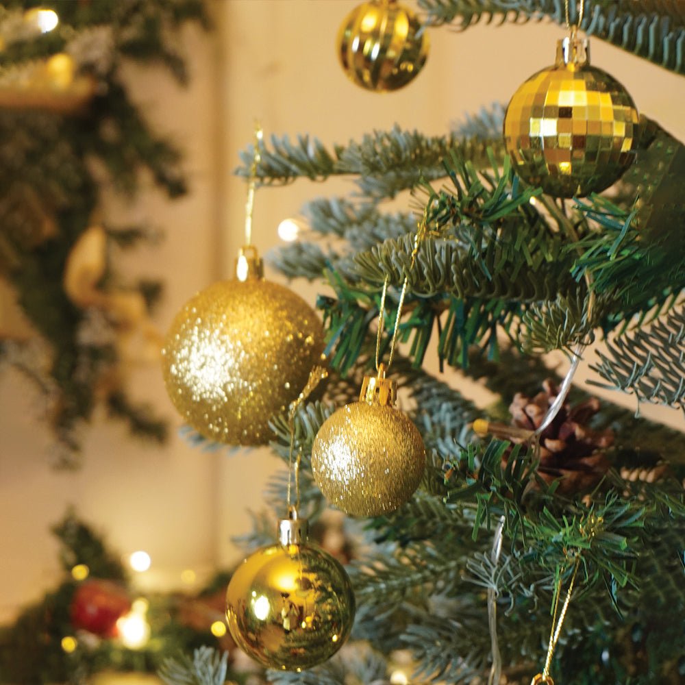 Little Surprise Box 42 pcs Gold Shiny Mix themed Christmas Balls tree hanging, XMAS Decoration set.