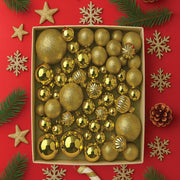 Little Surprise Box 42 pcs Gold Shiny Mix themed Christmas Balls tree hanging, XMAS Decoration set.