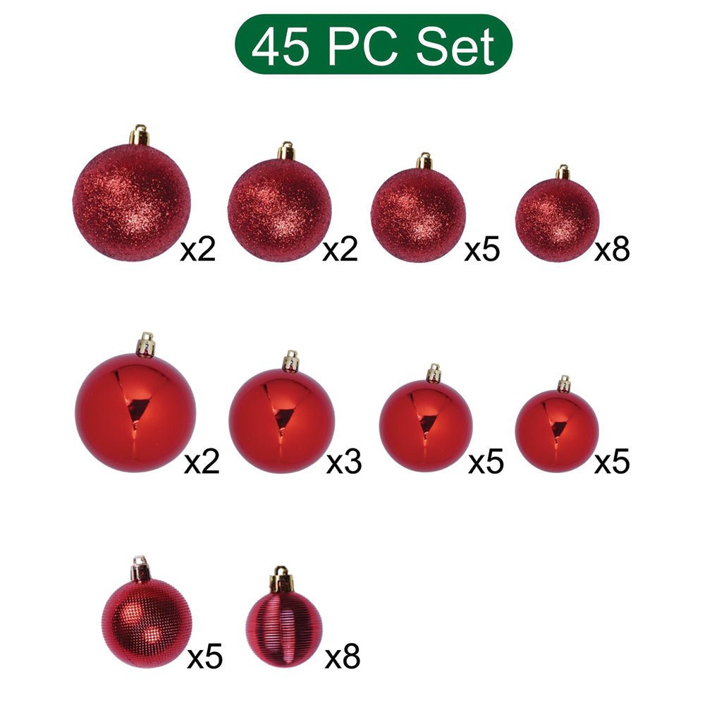 Little Surprise Box 45 pcs  Red Shiny Mix themed Christmas Balls tree hanging, XMAS Decoration set.