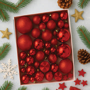 Little Surprise Box 45 pcs  Red Shiny Mix themed Christmas Balls tree hanging, XMAS Decoration set.