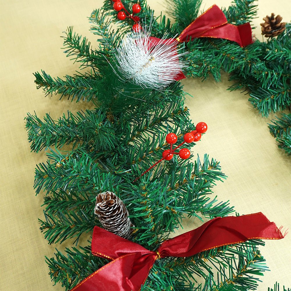 Little Surprise Box 6 feet Red Gold Bow ,Deep Green Xmas Garland Christmas Garland for Home and Table Décor
