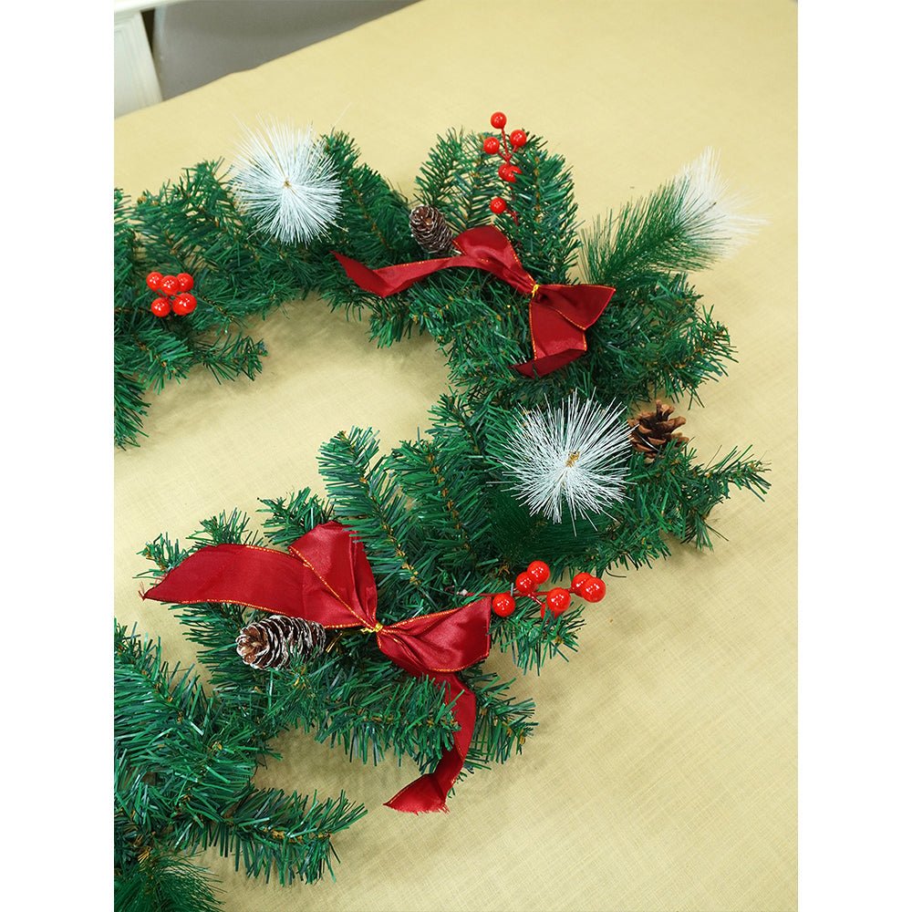 Little Surprise Box 6 feet Red Gold Bow ,Deep Green Xmas Garland Christmas Garland for Home and Table Décor