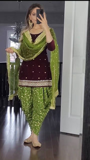 Designer Party Wear Look Top ,Dhoti Salwar And Dupatta