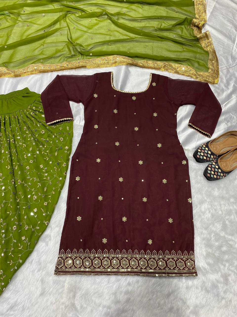 Designer Party Wear Look Top ,Dhoti Salwar And Dupatta