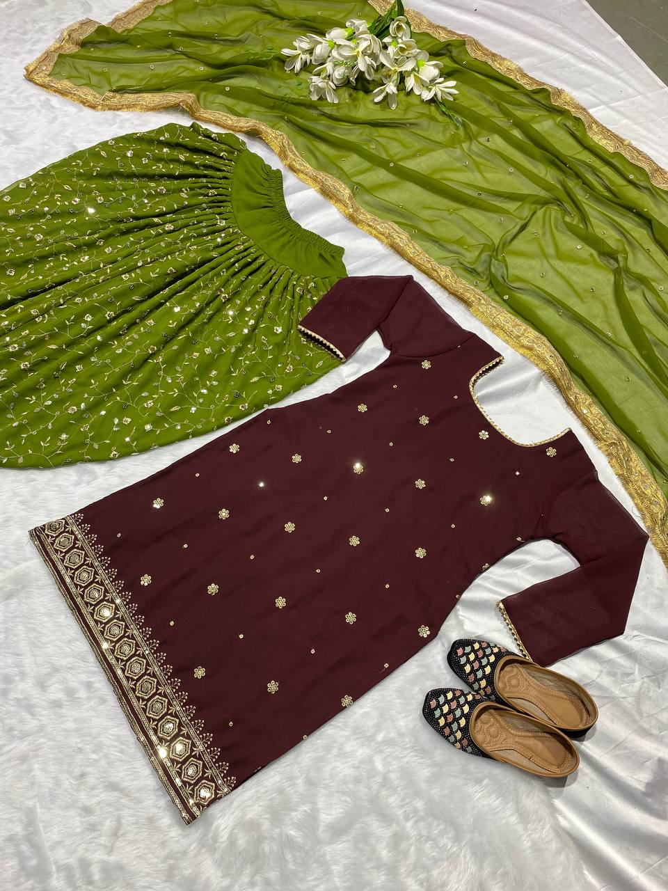 Designer Party Wear Look Top ,Dhoti Salwar And Dupatta