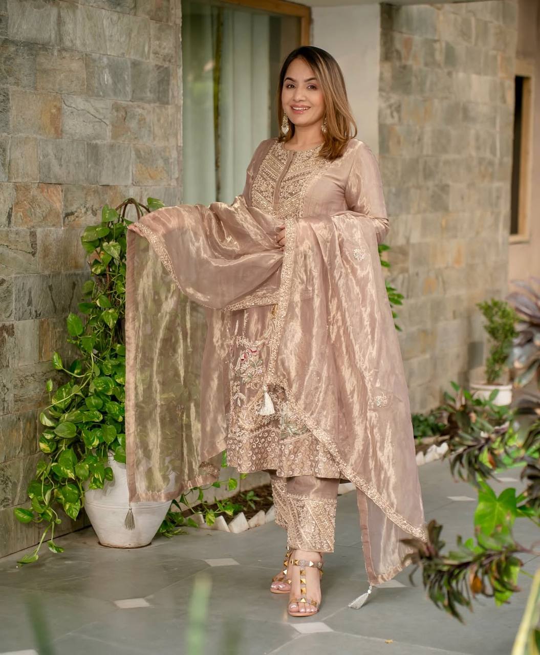 Designer Party Wear Suit Set With Embroidery Sequence Work