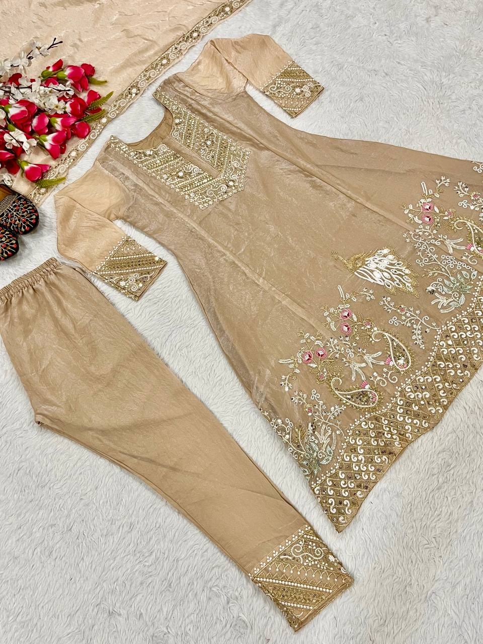Designer Party Wear Suit Set With Embroidery Sequence Work