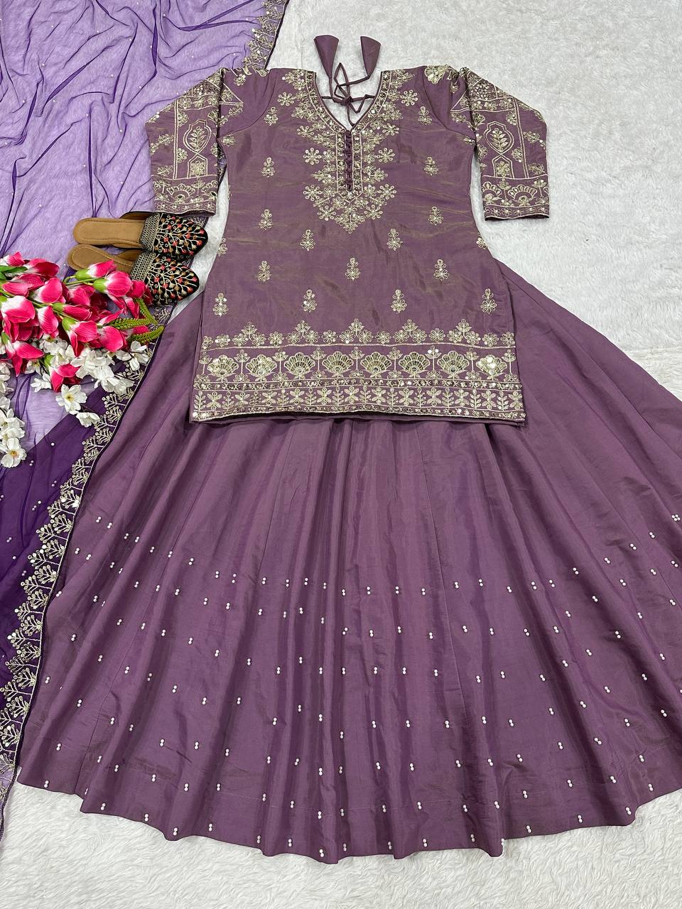 Designer Party Wear Top Lehenga With Embroidery & Sequence Work