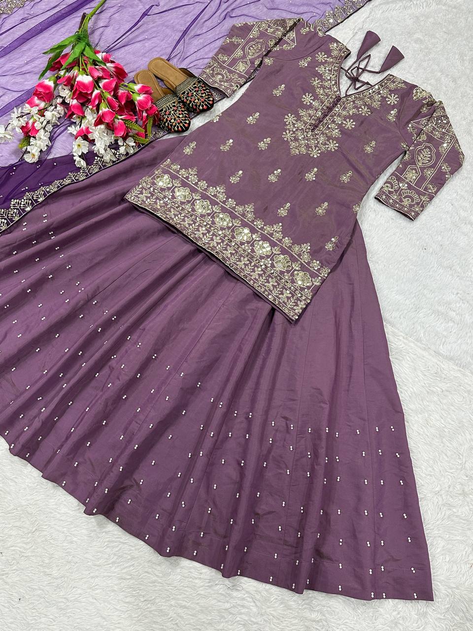 Designer Party Wear Top Lehenga With Embroidery & Sequence Work