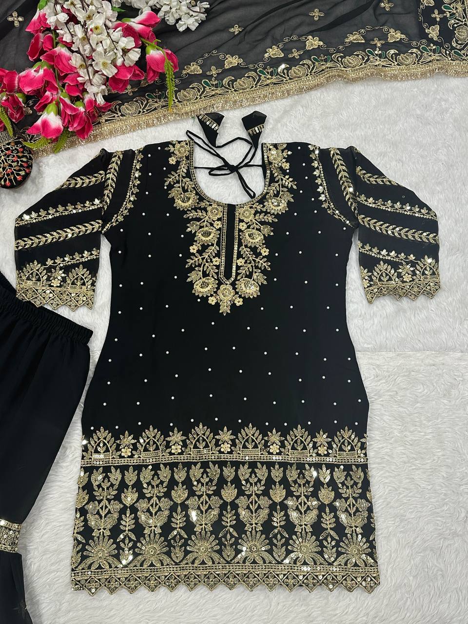 Designer Party Wear Look Top , Sharara Plazzo And Dupatta