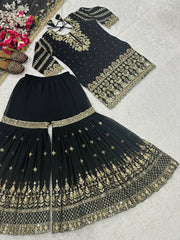 Designer Party Wear Look Top , Sharara Plazzo And Dupatta