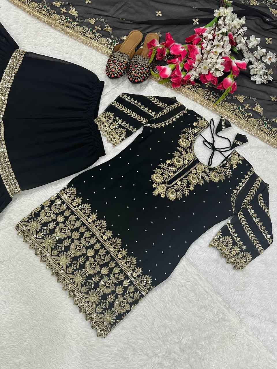 Designer Party Wear Look Top , Sharara Plazzo And Dupatta