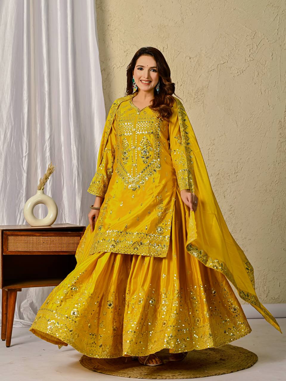 Designer Party Wear Look Top , Sharara Plazzo And Dupatta