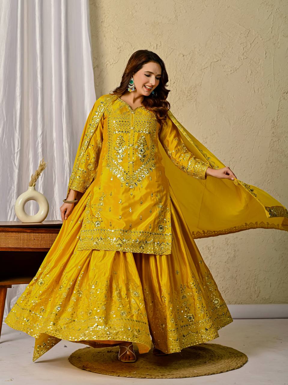 Designer Party Wear Look Top , Sharara Plazzo And Dupatta