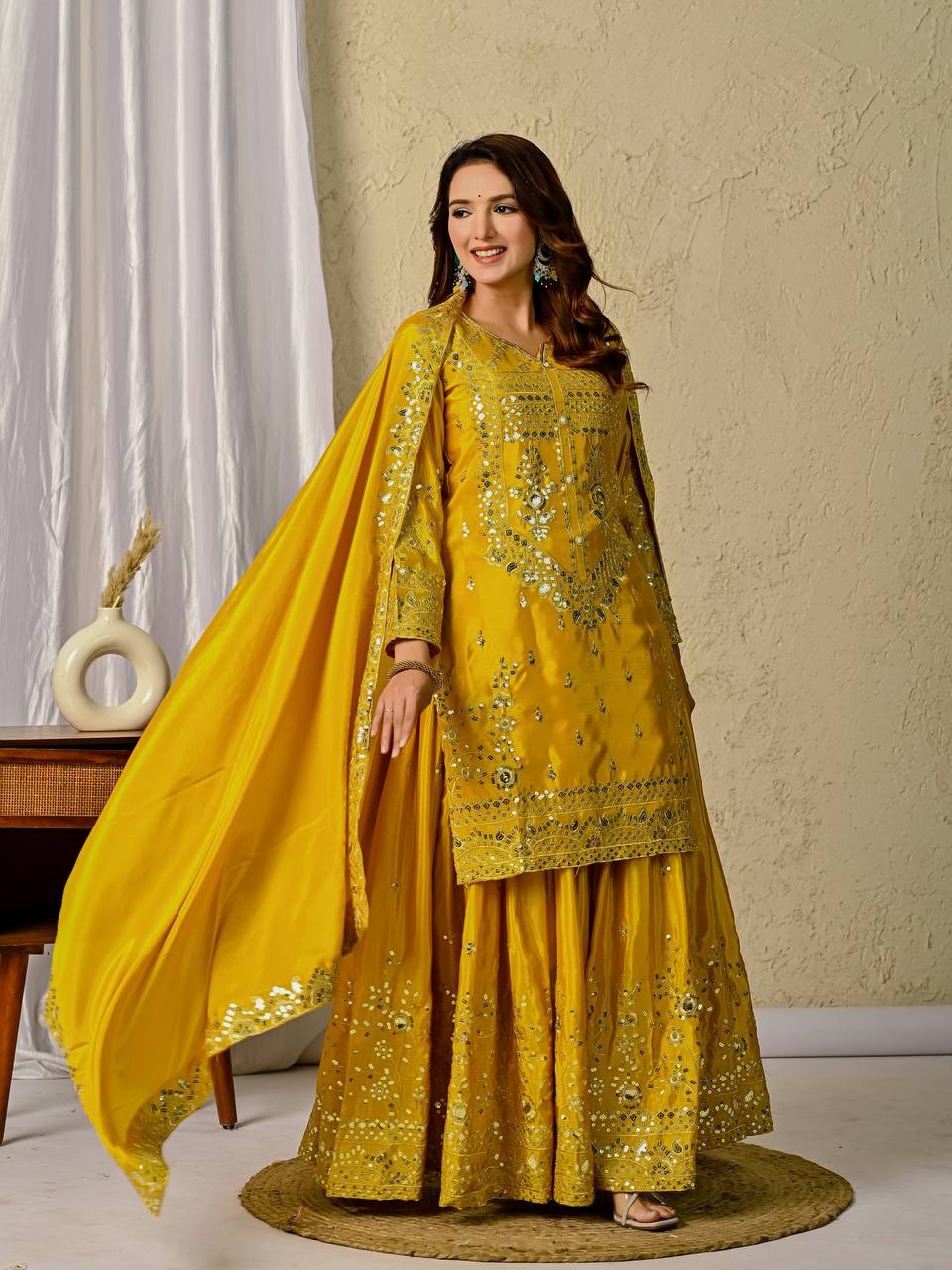Designer Party Wear Look Top , Sharara Plazzo And Dupatta