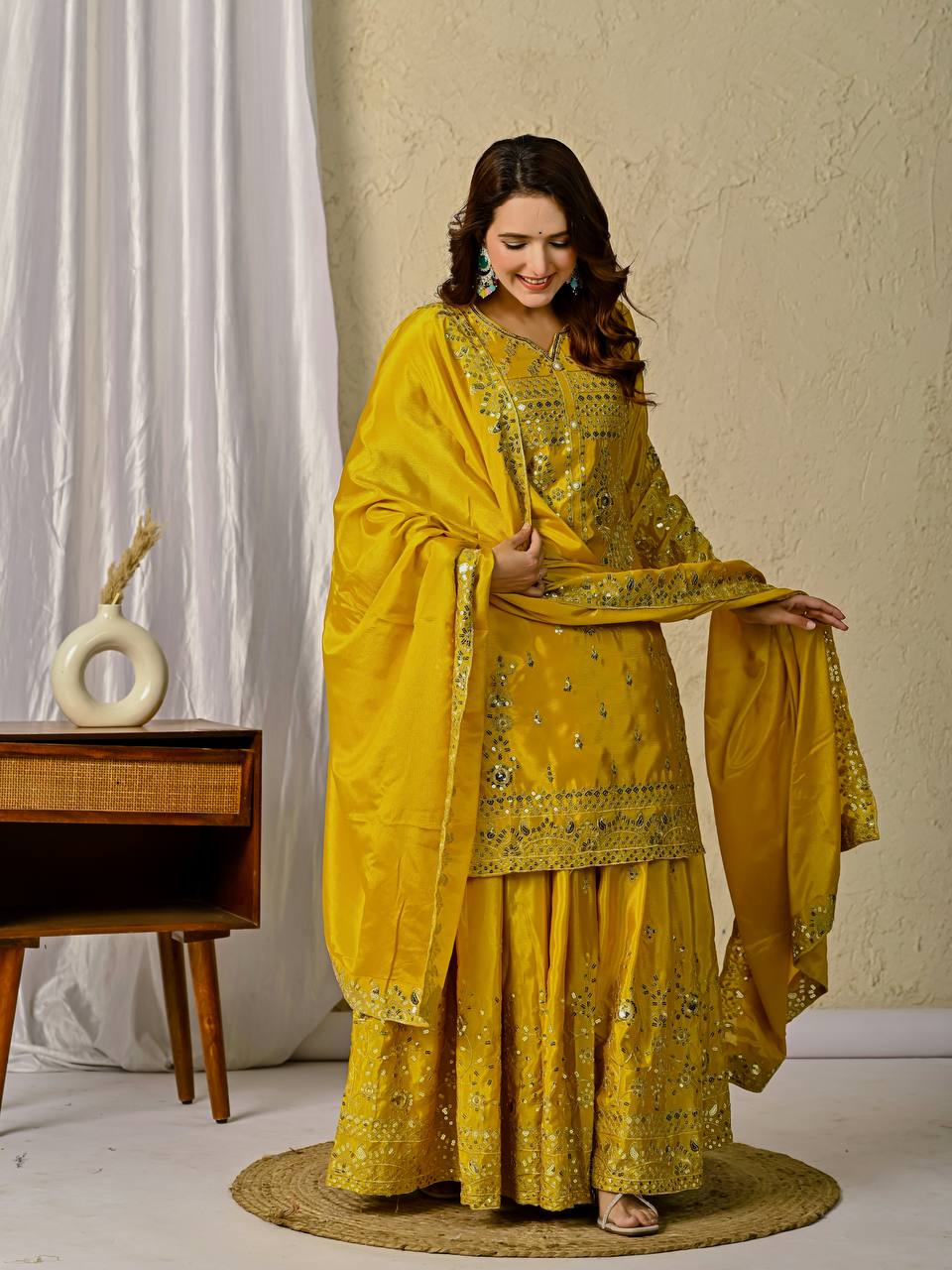 Designer Party Wear Look Top , Sharara Plazzo And Dupatta