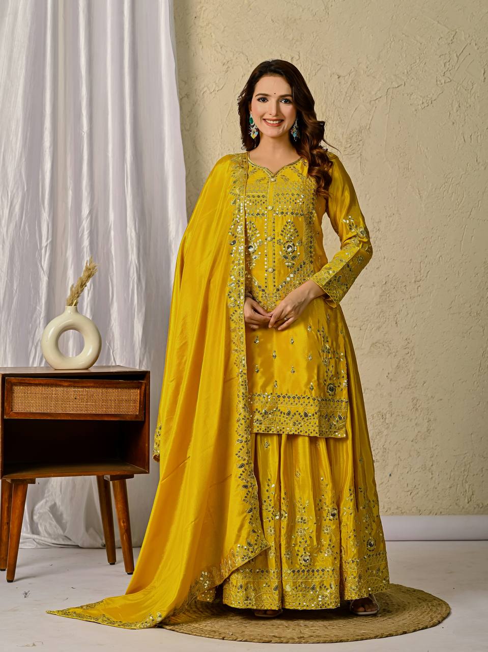 Designer Party Wear Look Top , Sharara Plazzo And Dupatta