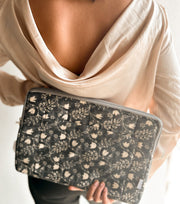 Cotton Laptop Sleeve/Cover - Black Floral