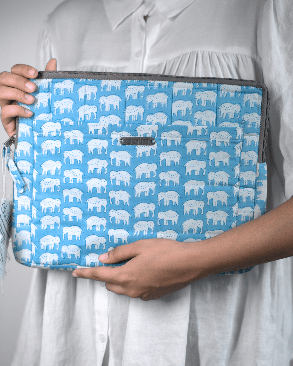 Cotton Laptop Sleeve/Cover - Elephant Motif