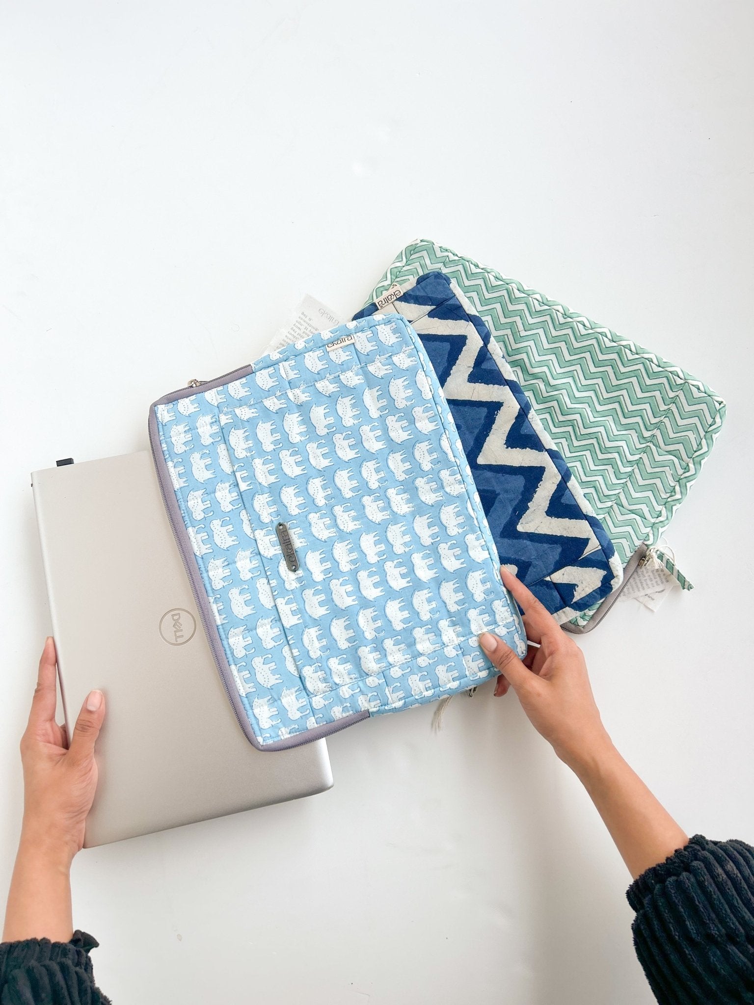 Cotton Laptop Sleeve/Cover - Elephant Motif