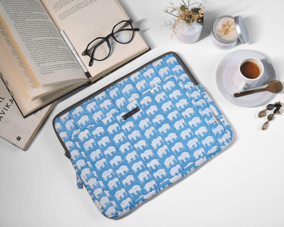 Cotton Laptop Sleeve/Cover - Elephant Motif