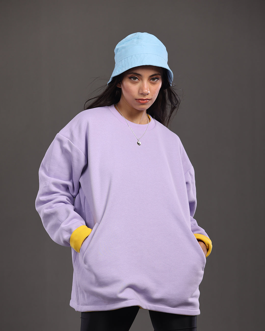 Two Looks, One Sweatshirt - Lilac & Sunflower Yellow Oversized Fit