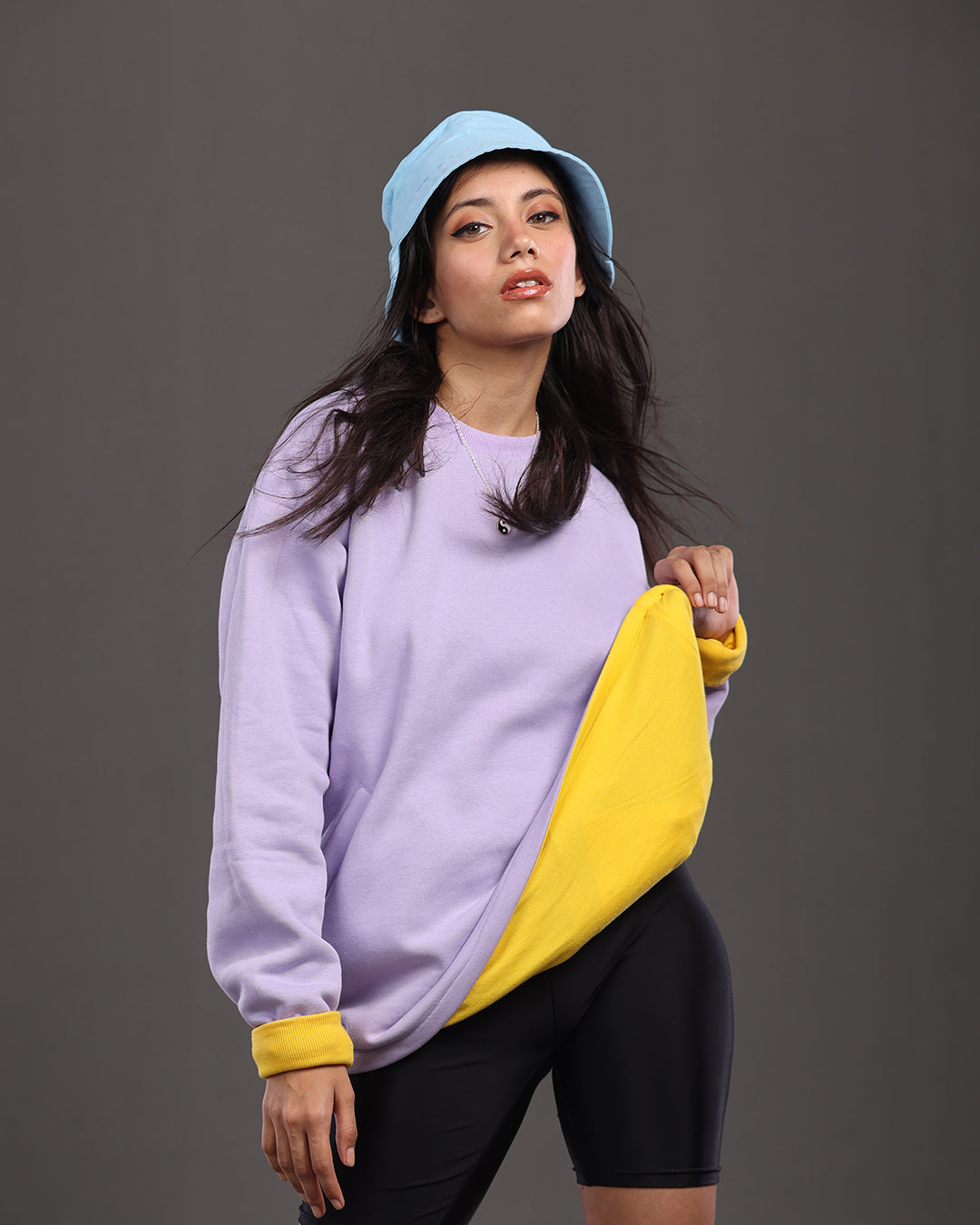 Two Looks, One Sweatshirt - Lilac & Sunflower Yellow Oversized Fit