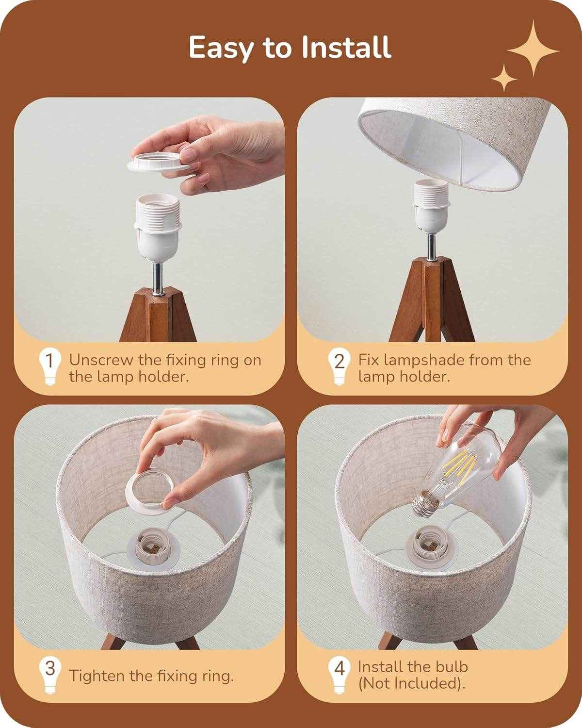 Teakwood Tripod Table Lamp with Fabric Shade & Bulb – Ready to Use Bedside Lighting